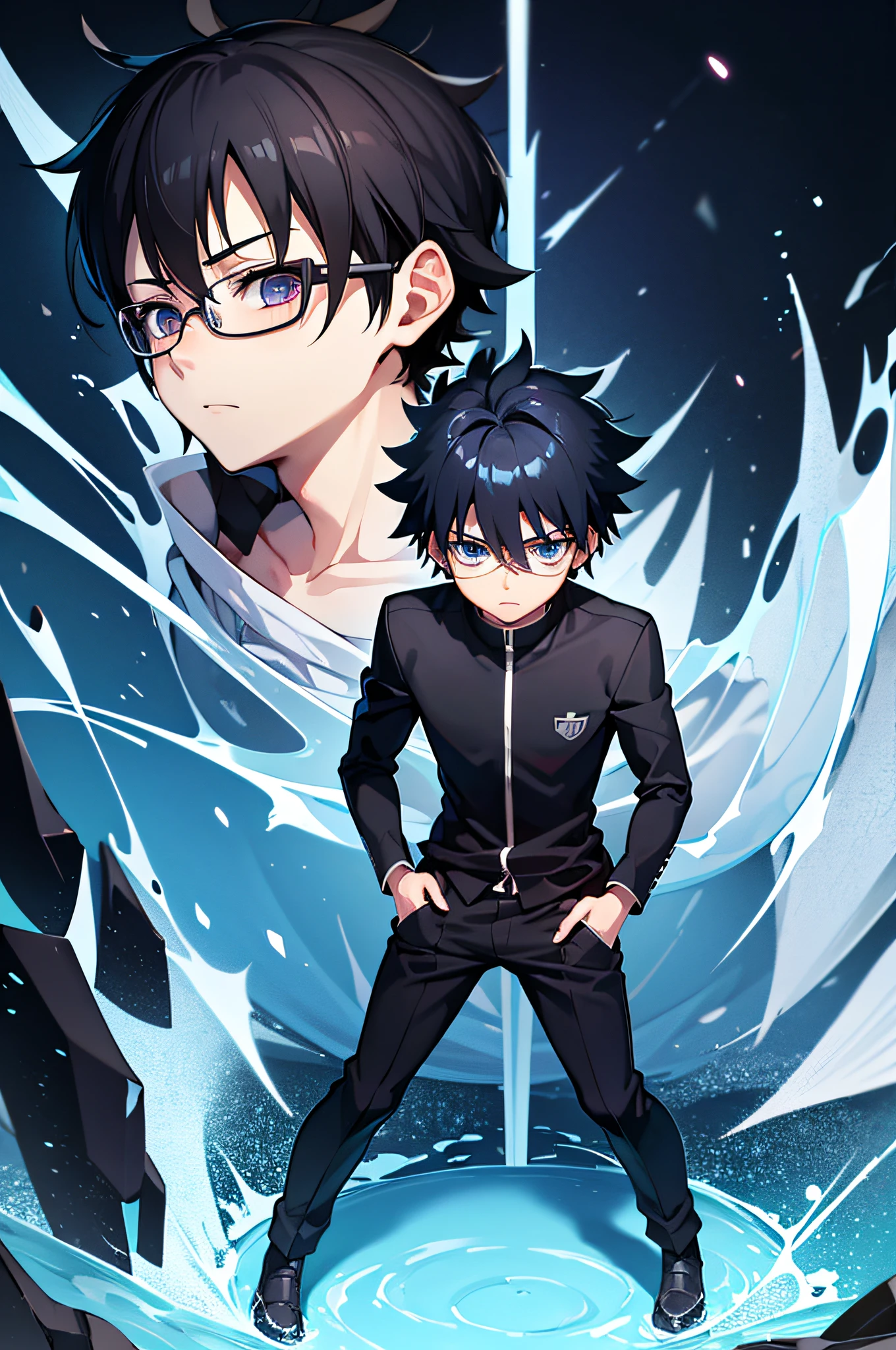 Anime boy with black hair and glasses standing in front of a mirror -  SeaArt AI