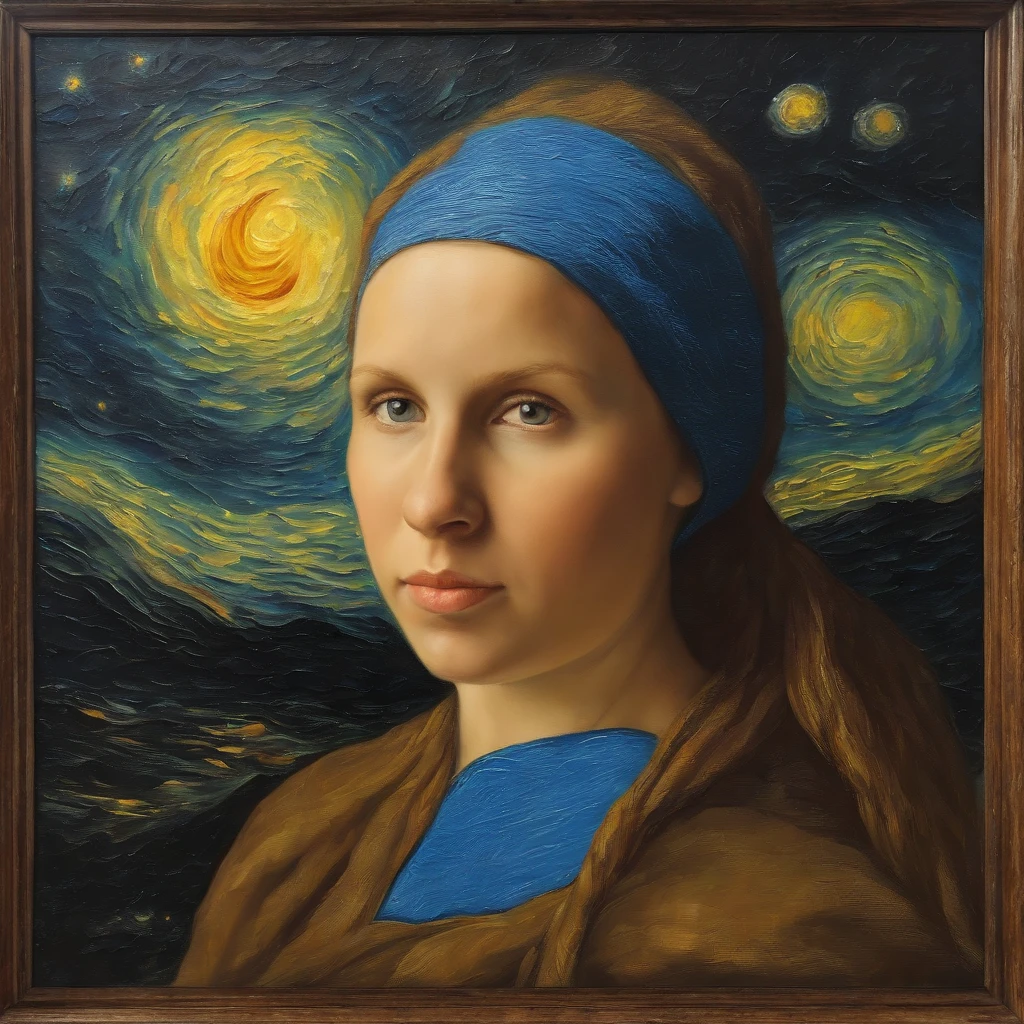 Coarse brushstrokes and wet paint，Fibonacci，the golden ratio，Melted wax，Visible brush strokes，oil on the canvas，Thick brushstrokes，insanely details，8K  UHD，ultra-realistic realism，Van Gogh Starry Sky