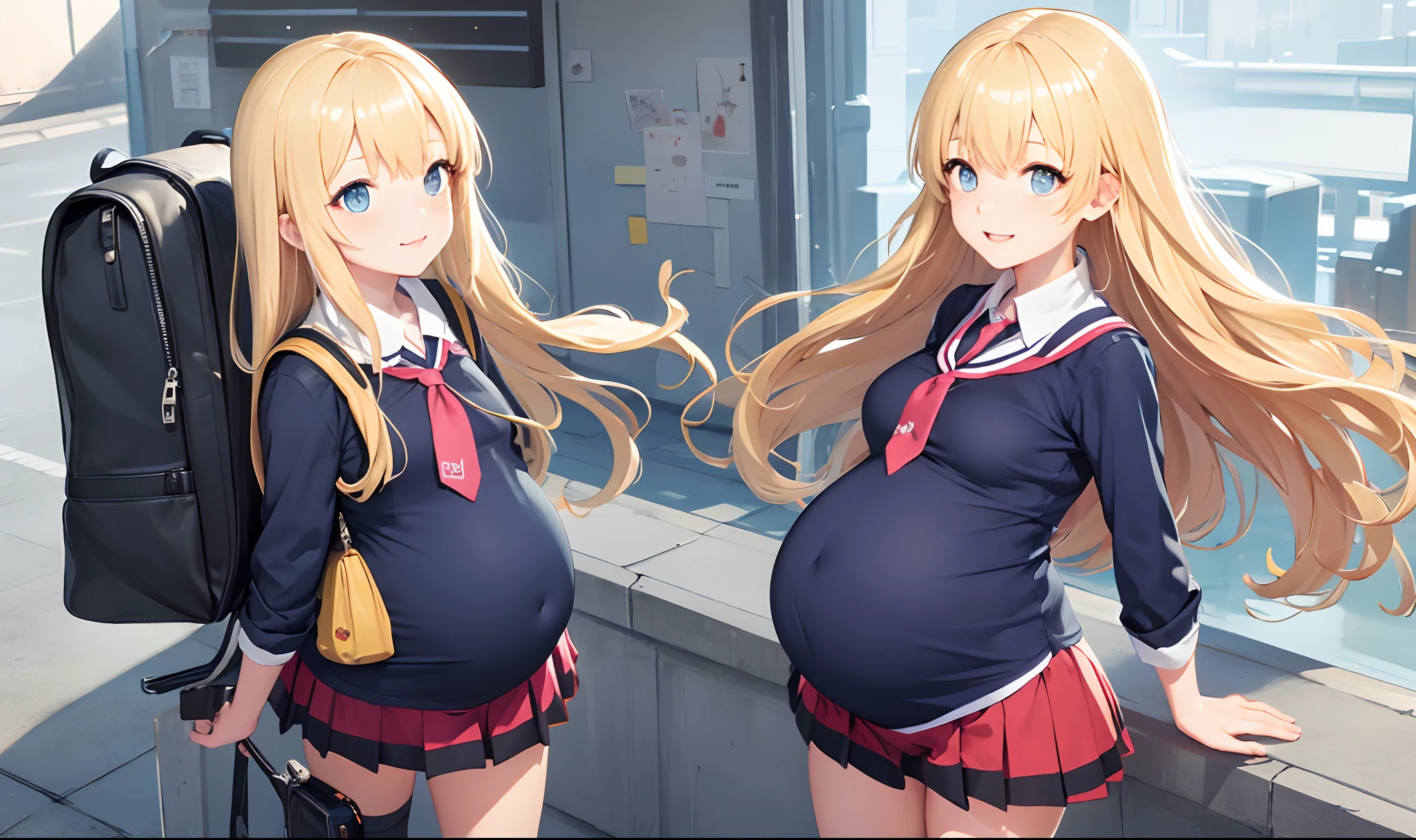 Anime - style image of a pregnant woman with a backpack - SeaArt AI