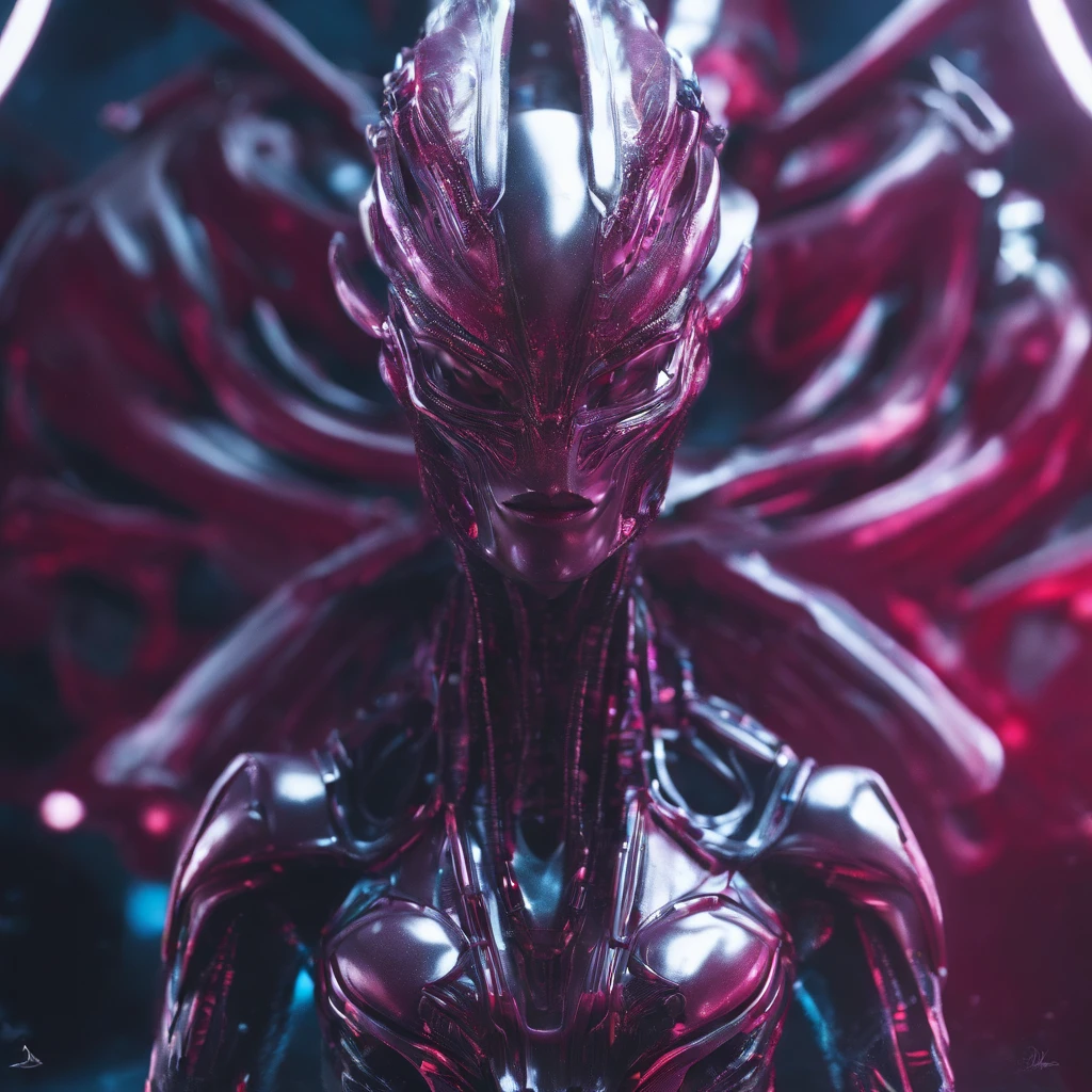 A close up of a red alien statue with a red light - SeaArt AI