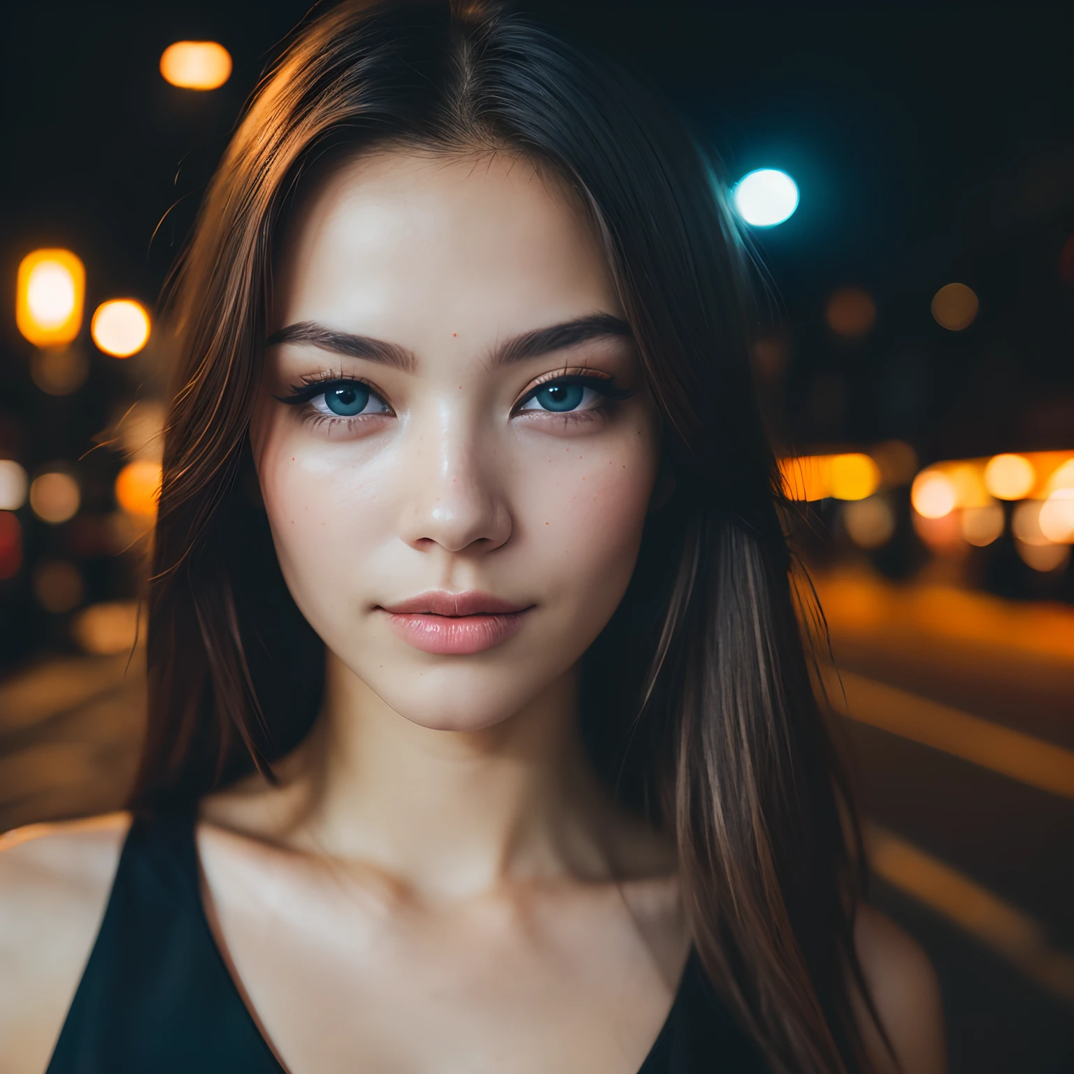 (selfie, top view: 1.4), (straight half of the body: 1.4), RAW UHD portrait photo of a 24-year-old blonde (blue-eyed woman) walking down a dark alley, large breasts,, city at night, (skirt), (neckline), details (textures! , hair! , glitter, color!! , disadvantages: 1.1), glossy eyes with high detail (looking at the camera), SLR lighting, SLR camera, ultra-quality, sharpness, depth of field, film grain (center), Fujifilm XT3, crystal clear, frame center, beautiful face, sharp focus, street lamp, neon lighting, bokeh (dimly lit), night, (night sky), detailed skin pores, oily skin, sunburn, complex eye details, full body, large breasts, ultra clear, clearshot of face