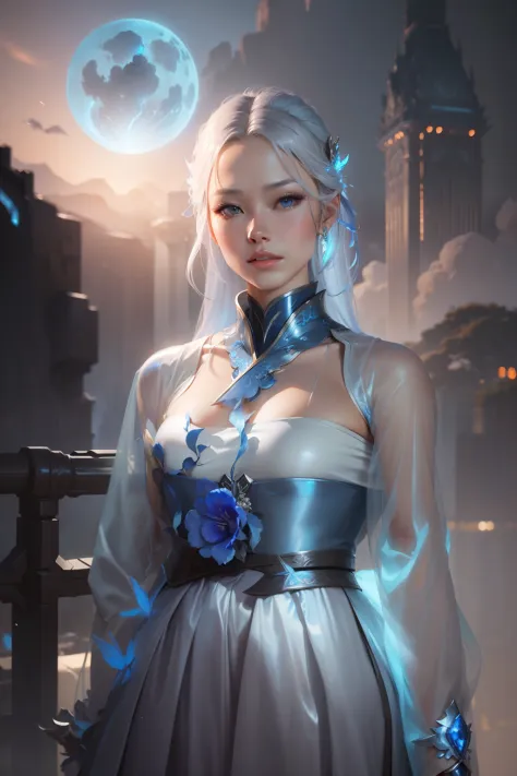 a close up of a woman in a silver and blue dress, chengwei pan on artstation, by Yang J, detailed fantasy art, stunning character art, fanart best artstation, epic exquisite character art, beautiful armor, extremely detailed artgerm, detailed digital anime...
