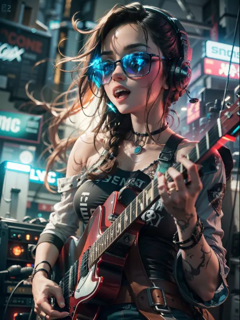 matrix Masterpiece epic girl deep path Urban Jinx play guitar manipulated ideal solLight meticulously intricate luminescence vol...