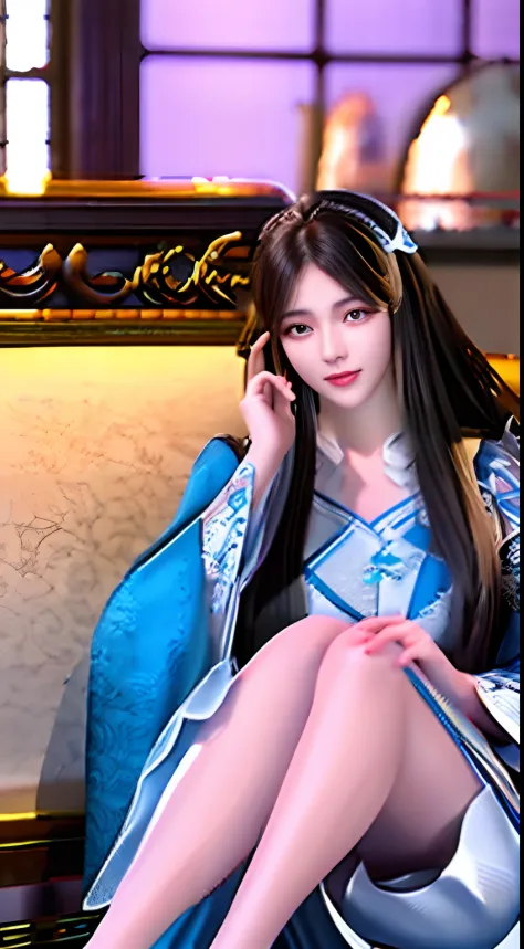 Best quality、a masterpiece、high res、Girls  girls 1 pc、Sheer silk porcelain dress、Nice face、hair ornament、looks at the viewer、smile,、,、,、Shut your mouth、Lips、One Piece Dresses、（Sexy beautiful legs：1.3，1.3 pcs），(Plump breasts：1.3，1.3 pcs)，hair ornament、Choke...
