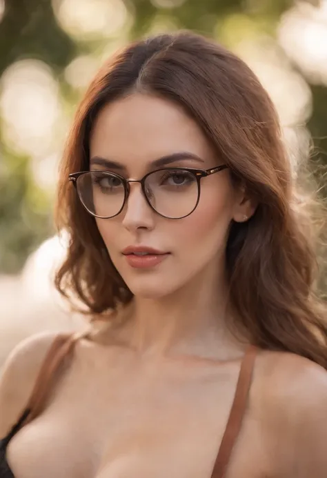 A woman wearing glasses and a black top looks at the camera - SeaArt AI