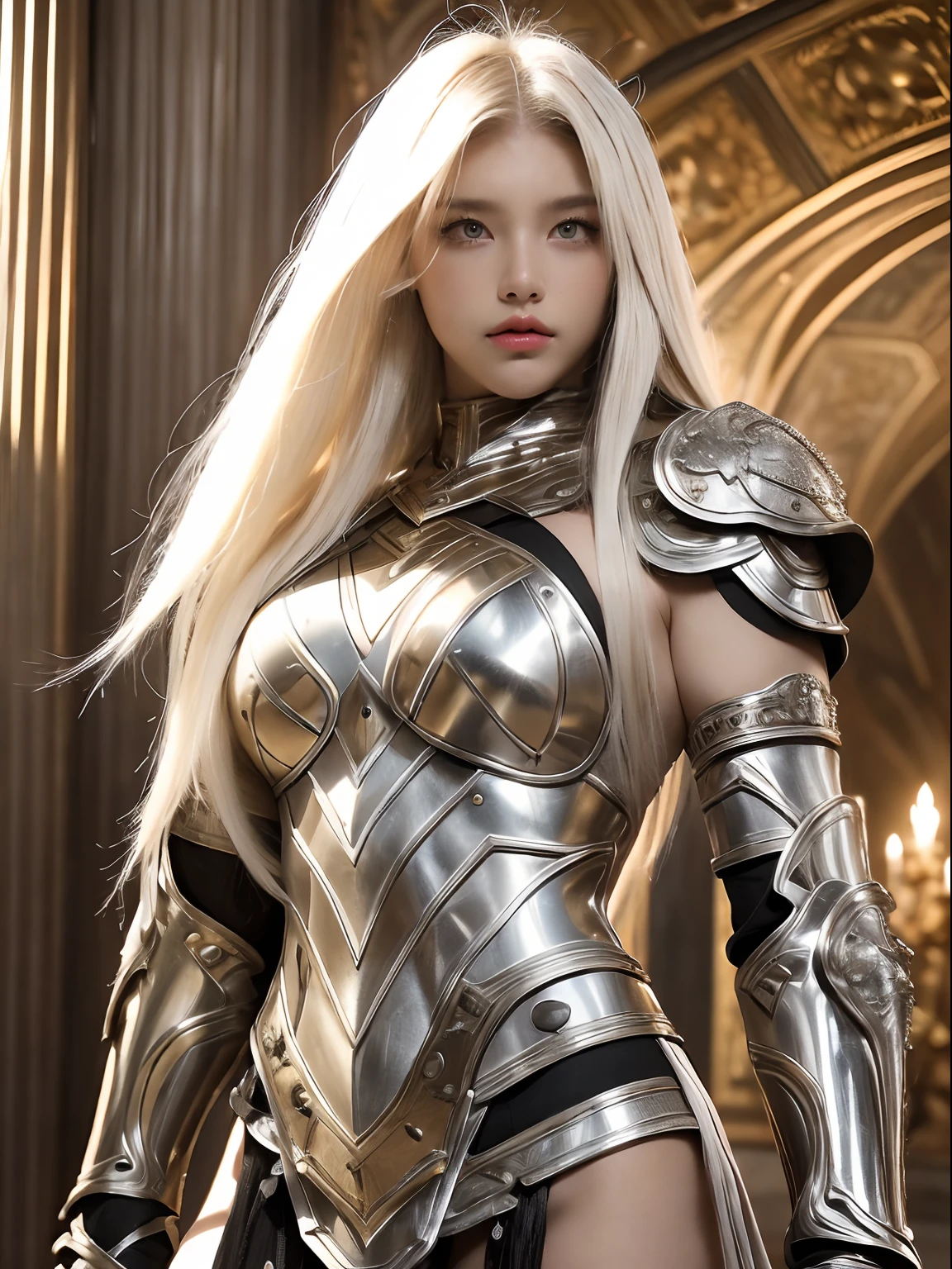 (((of the highest quality: 1.4))),(Unprecedented masterpiece), (hyper HD),(ultra realistic 8k cg), (((Adult body))), (((1girl in))), ((( Bob Longhair ))), A gladiator with a perfect body,,Beautiful and Well-groomed face,Muscular body:1.4,Detailed cuirass, mitts、It stands, (Image from head to thigh),(( Platinum blonde Bob longhair cat )),, Simon Beasley's urban savage style,Detailed ancient Roman background,Clean abs, Complex equipment, brown，White stars and gray and white stripes,,,s Armor, Poison tattoos，(The armor is covered with beautiful ornaments)，