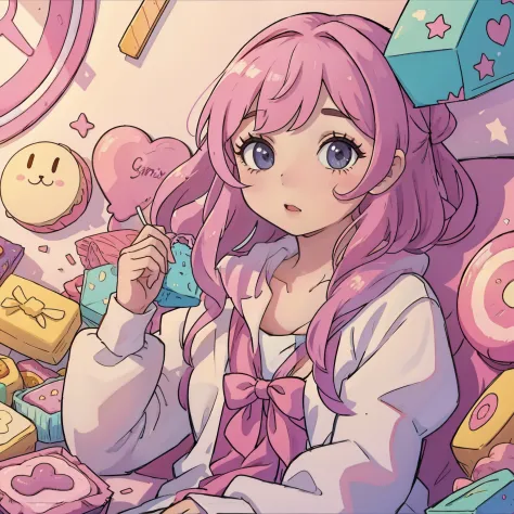Cute girl，Surrounded by sweets