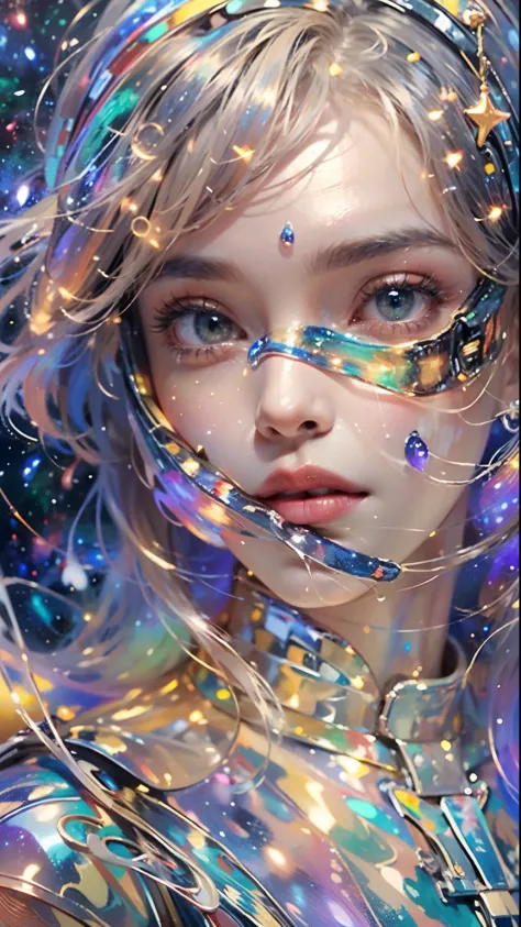 (high resolution, Incredibly detailed, Masterpiece), A complex close-up portrait of a beautiful girl，He has the universe and sta...
