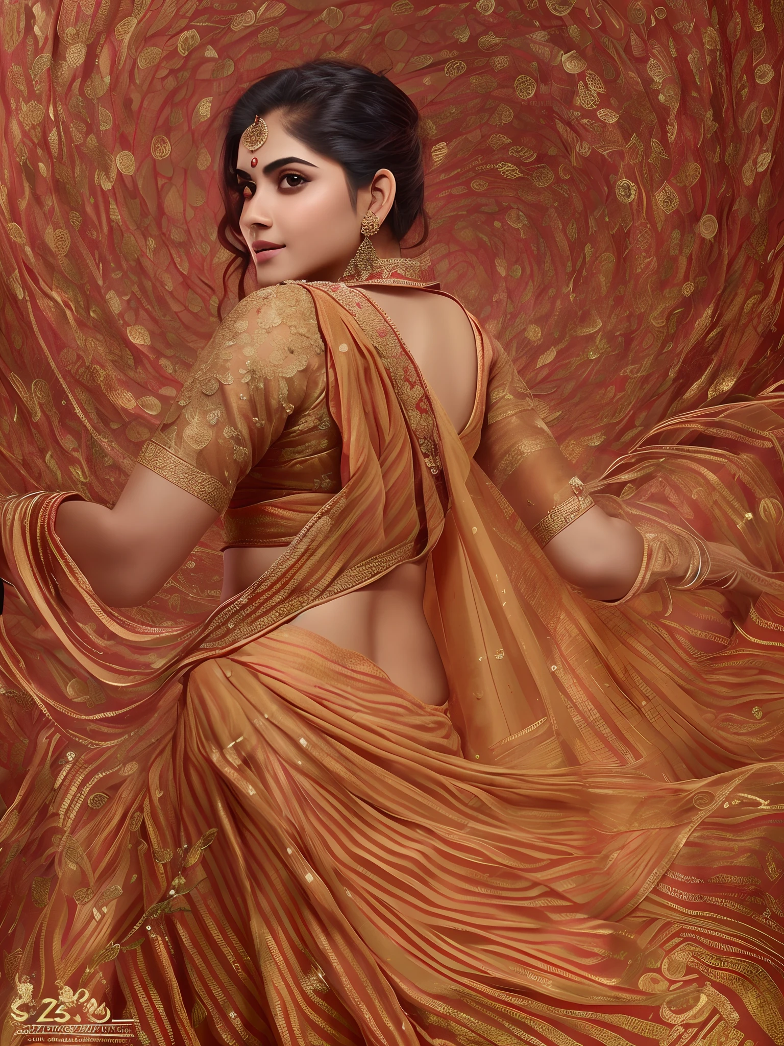 A top quality, super-resolution masterpiece of a cute Indian woman's face, wearing a bridal saree dress, her hair cascading down her back, her expression radiating with beauty, ((Full body shot)), ((Realistic)), ((Perfect anatomy)) --auto --s2