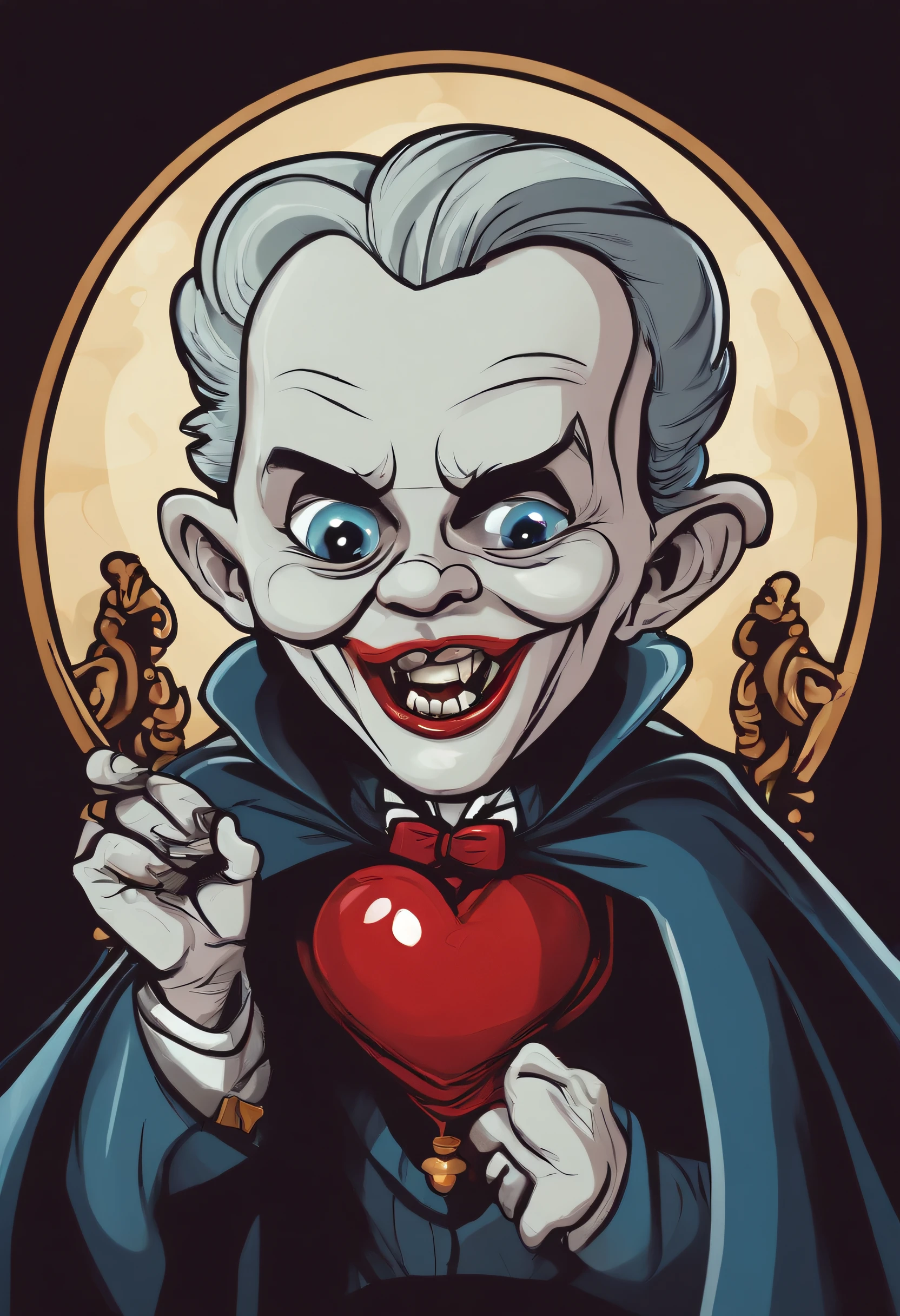 Una caricatura de un drácula sosteniendo un corazón en sus manos - SeaArt AI