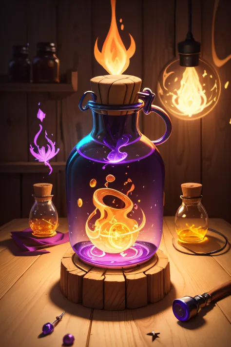 potion of healing, stylized shading, potion, Sends out a spark，radiating a glow，Decompose stylized cel shading, potion belt, potion, health potion, The bottle has a wooden stopper，plug，glowing jar, cel shading, making a potion, alchemist bottles，magia，drea...