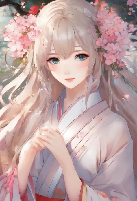 An ancient Chinese girl, Light-colored hair, Slightly curled, Realistic facial features, Hanfu，high high quality，big breasts beautiful，tmasterpiece，Best quality at best