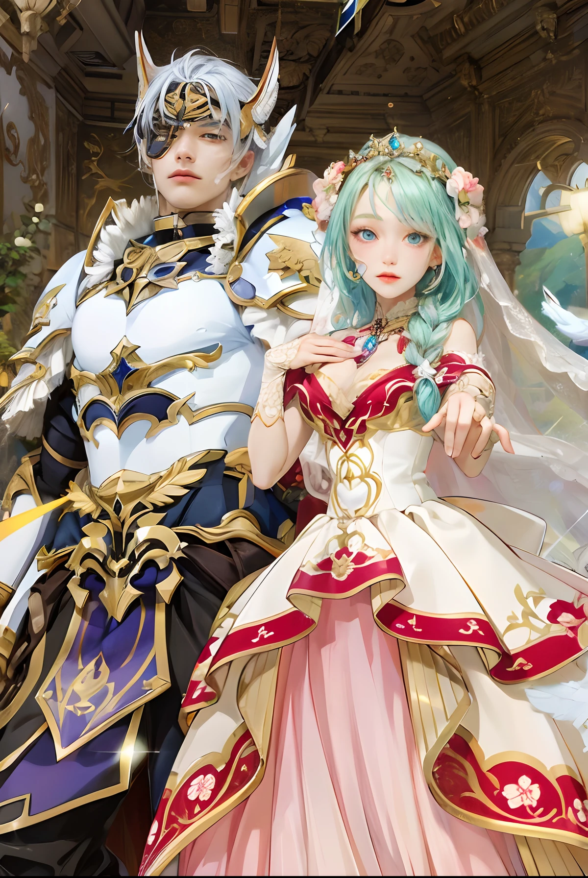 Anime couple dressed in costumes posing for a picture - SeaArt AI