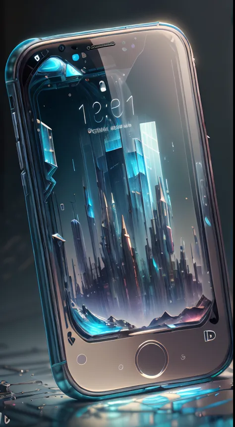 masterpiece,glasstech,scifi, transparent , smartphone, no humans, detailed background