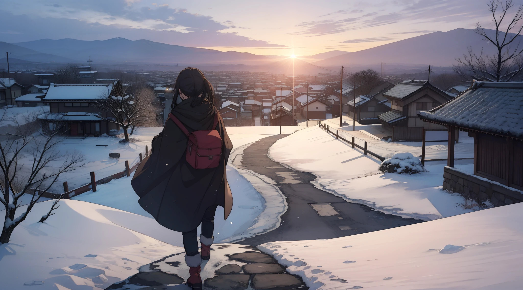 ( anime artstyle , Masterpiece , Best Quality , Super Detail:1.1 ),1girl,In Kamakura's heart, a sudden chill,
Winter's surprise, a frosty thrill,
Amidst ancient temples, the cold did rise,
Nature's power, a frosty surprise.

The town was awed, by winter's might,
A cloak of ice, sparkling white,
In Kamakura's streets, a hushed refrain,
As winter's touch left its icy stain,intricate detailed background ,complex detailed backgoround ,extreme detailed background ,highest detailed background,
intricate details,complex details,extreme detailed ,highest detailed,scenic , scenary,transparent line write