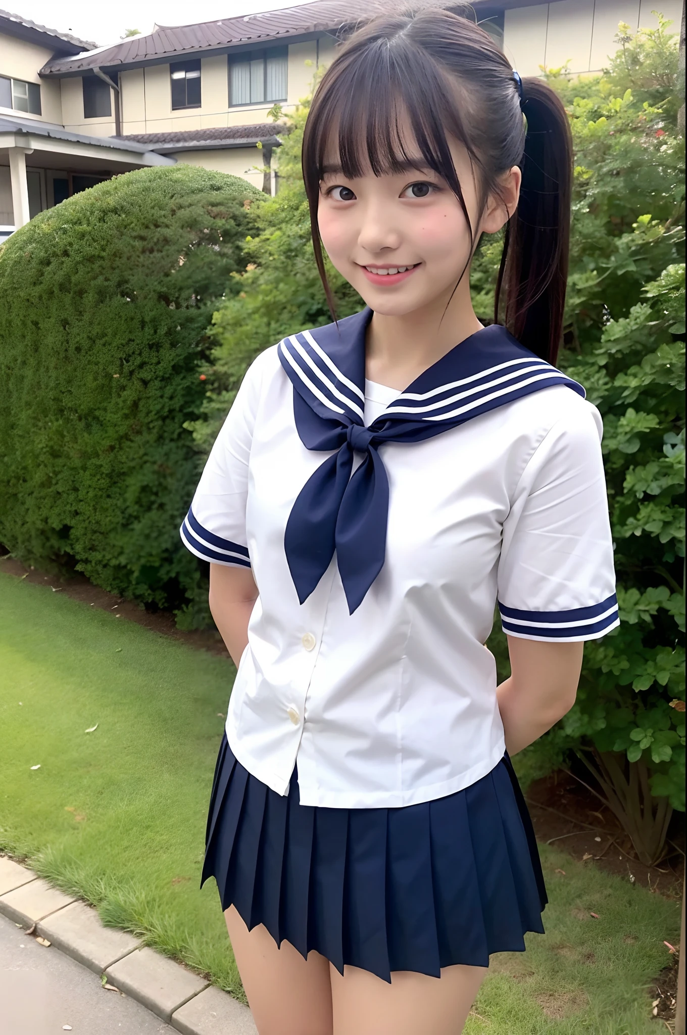 Arafed asian girl in a sailor outfit posing for a picture - SeaArt AI