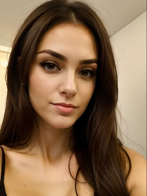 brunette 29 year old woman wearing tank top selfie - SeaArt AI