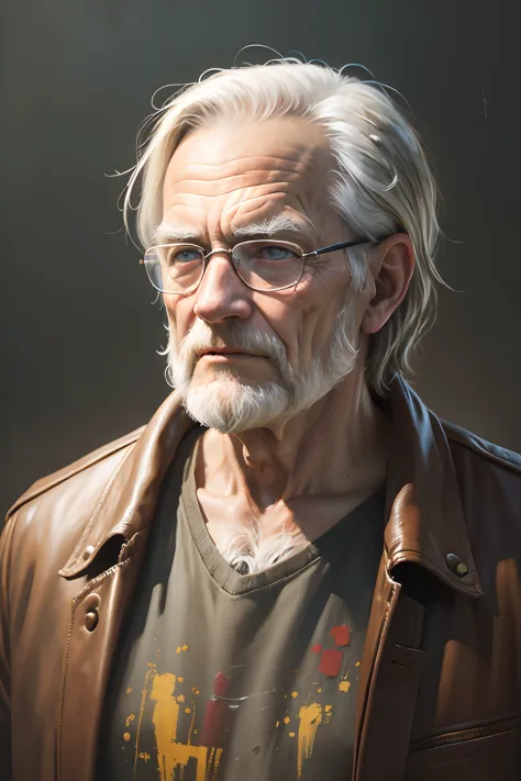High-quality epic art from a Daryl Dikson-looking old man, oil-painting, (rough brushstrokes:1.4)