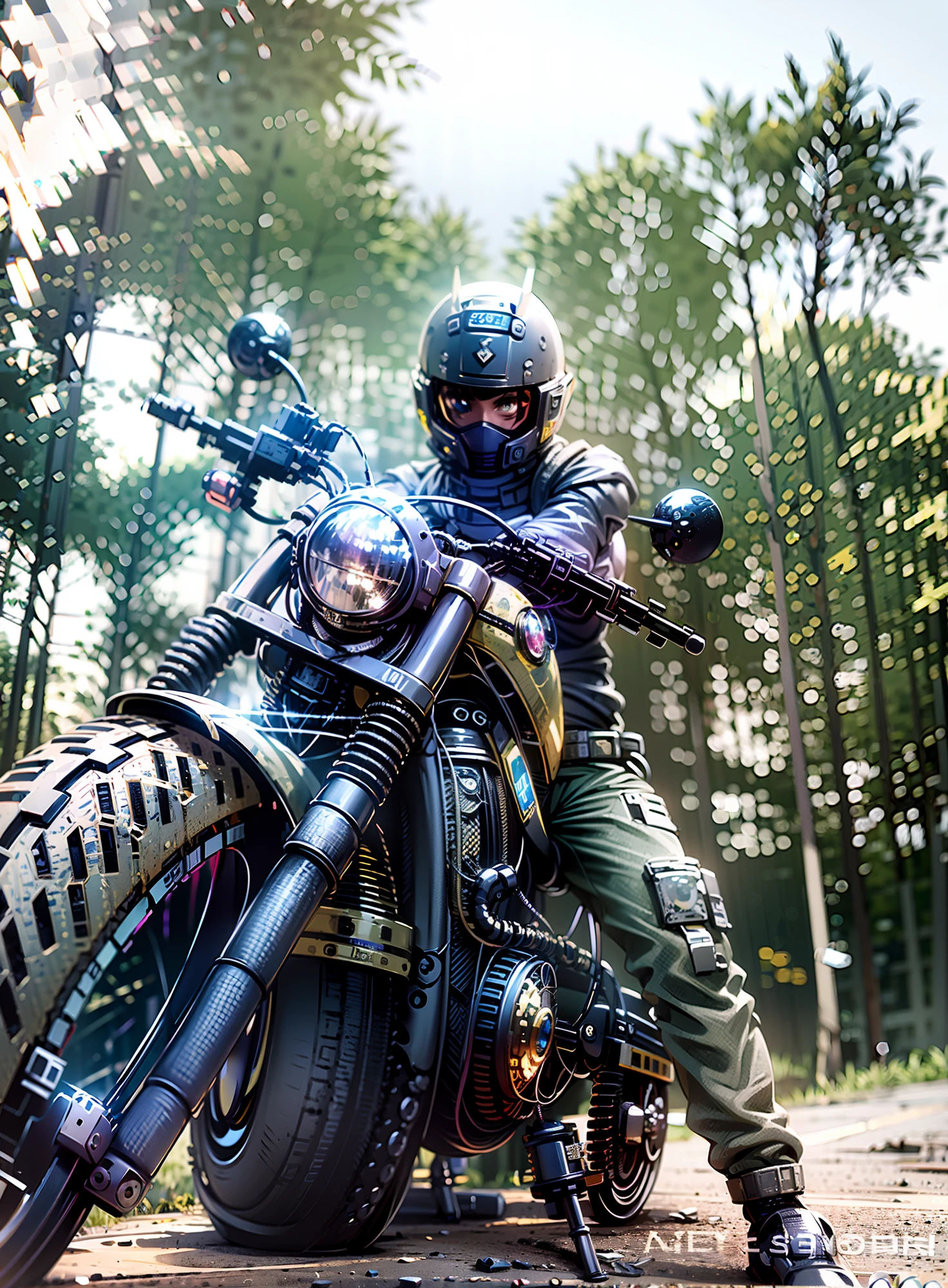 arafed man in a gold and black helmet and gold and black protective gear on a motorcycle, point of view of visor wearer, helmet on face, wearing helmet, reflection of phone in visor,