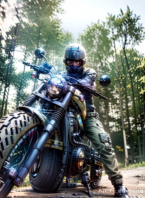 arafed man in a gold and black helmet and gold and black protective gear on a motorcycle, point of view of visor wearer, helmet ...