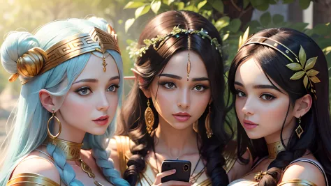3 greek goddesses using smartphones