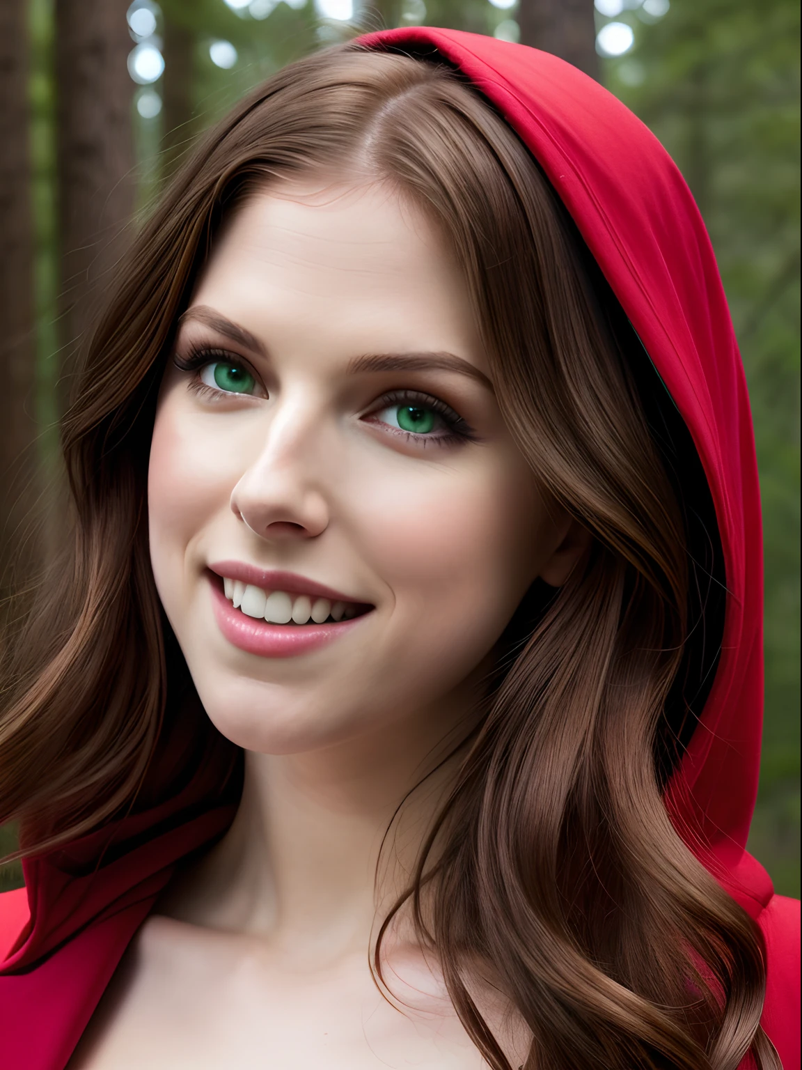 Imagine Anna Kendrick as red riding hood, full body, no bra, ((Masterpiece:1.4)), (high resolution:1.4), big beautifull smile , at the forest, RedHoodWaifu, red ridinghood, (emerald green eyes, light brown hair:1.2), (body bare), (fruit basket), beautifull smile, beautiful face, highly detailed skin, skin pores, (highly detailed face:1.1), (highly detailed eyes:1.1), realistic pupils, full face blush, full lips, (perfect anatomy:1.1), (perfect proportions:1.1), (photography:1.1), (photorealistic:1.1), volumetric lighting, dynamic lighting, real shadows, (highres:1.1), sharp focus, daylight, (realistic, hyperrealistic:1.4), intricate, high detail, dramatic, subsurface scattering, big depth of field, vivid, polished, sharpened, ((full Sharp)), (extremely absurdres),16k hdr,