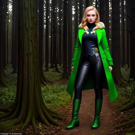 model
lyriel
 girl  (( solo)) with a face and body like jodie gasson , dressed in an unusual green coat with many patterns and b...