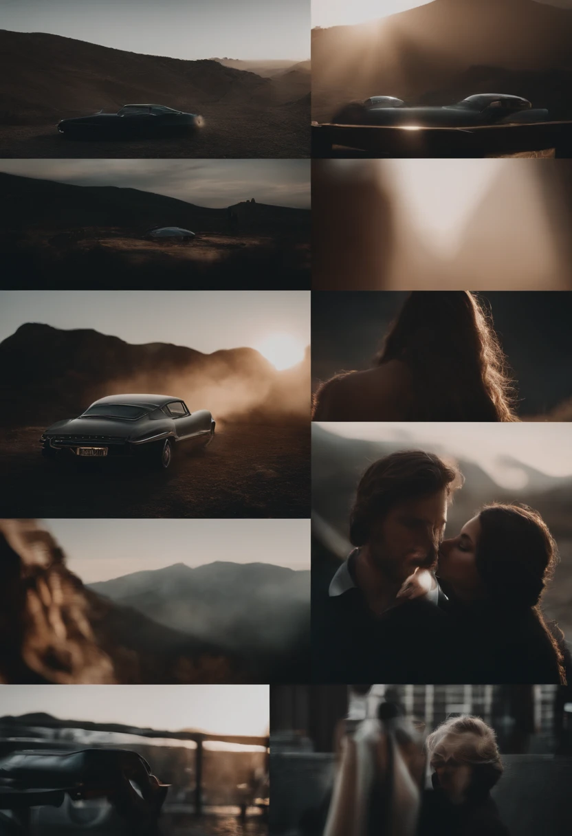 A collage of images of a couple kissing in front of a car - SeaArt AI