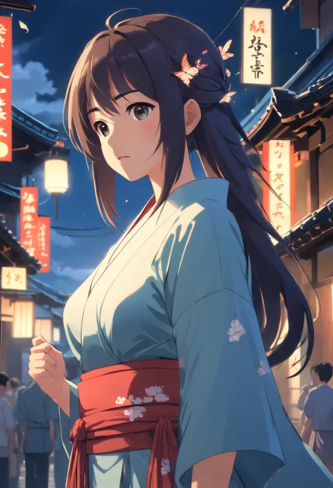 (Ancient Japan:1.2),(Best quality,A high resolution,Masterpiece:1.2),(cinematic Film still from),(Dark atmosphere:1.3),(1 beautiful woman),(A 23-year-old woman with semi-long hair and big breasts:1.2),(up-close,Only the upper body is shown:1.0),(Loose clot...