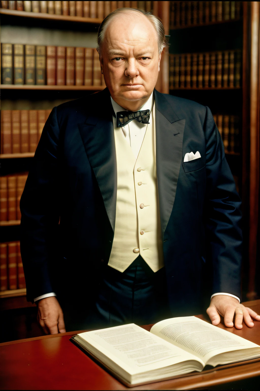 Winston Churchill wearing shirt and pants (em uma biblioteca), Very ...