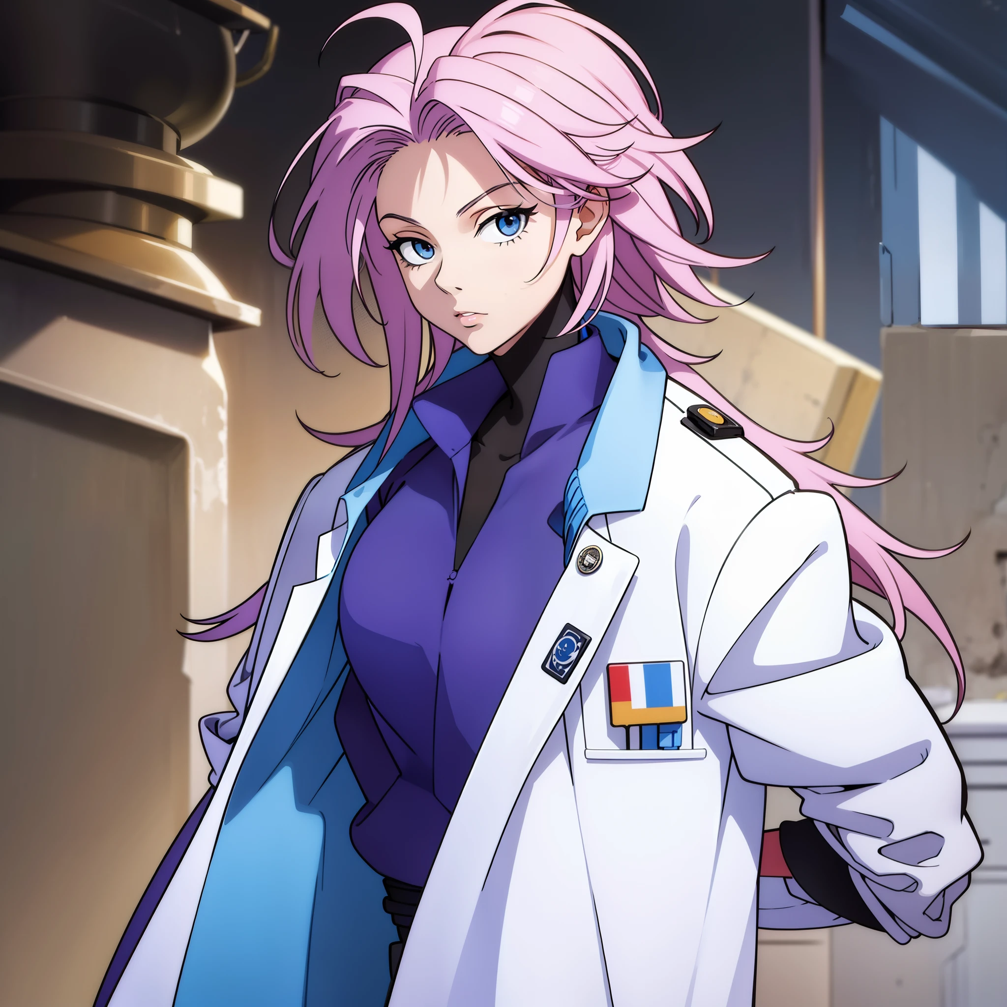 25-year-old doctor. blackquality hair. long  hair. Medical coat.