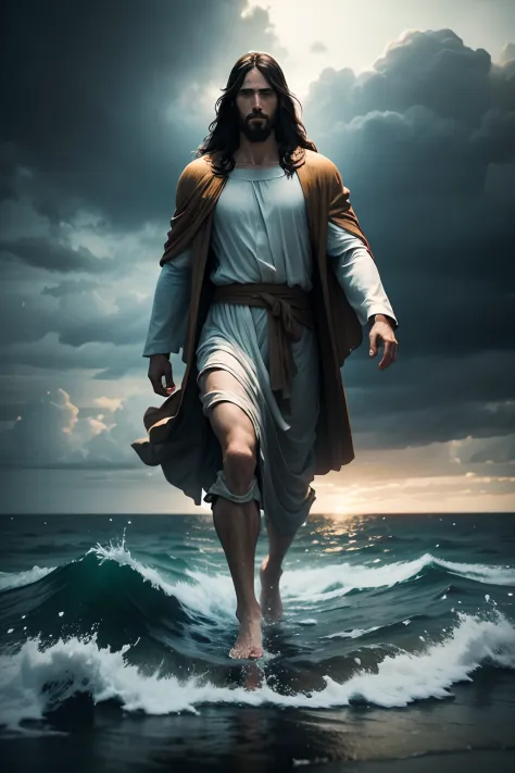 Jesus walking on water in a st - SeaArt AI
