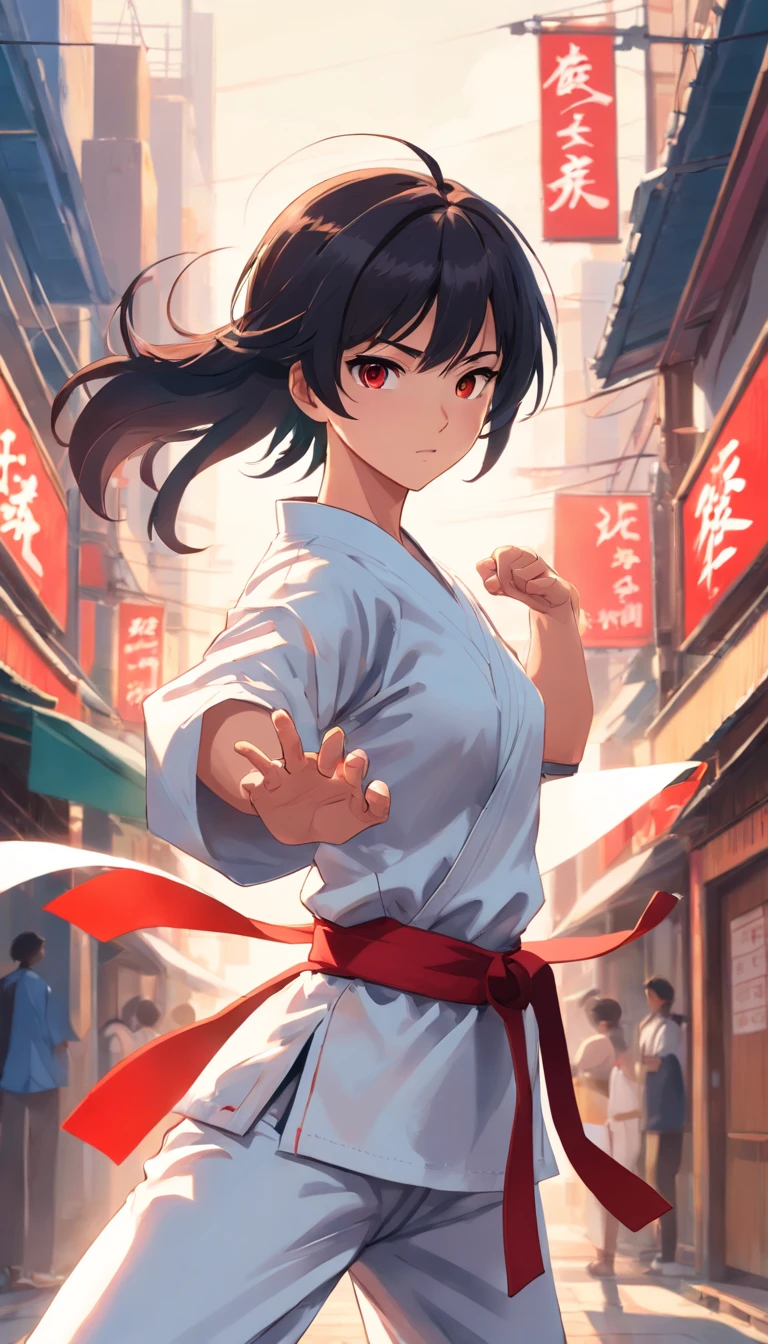 Young Woman In Anime, Wearing A White Karate Costume, Short Black Hair With  Red ,, Concentrated Energy SeaArt AI | Martial Arts Anime Girl |  sincovaga.com.br