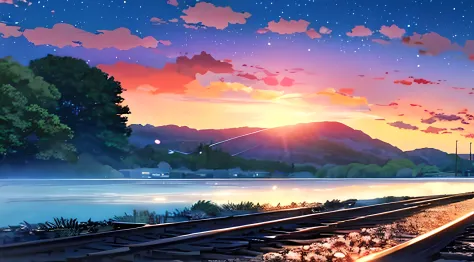 2 girl, Beauti Summer night sky, skura, In style of Makoto shinkai 2D, master part, melhor qualidade, anime, Rosto altamente det...