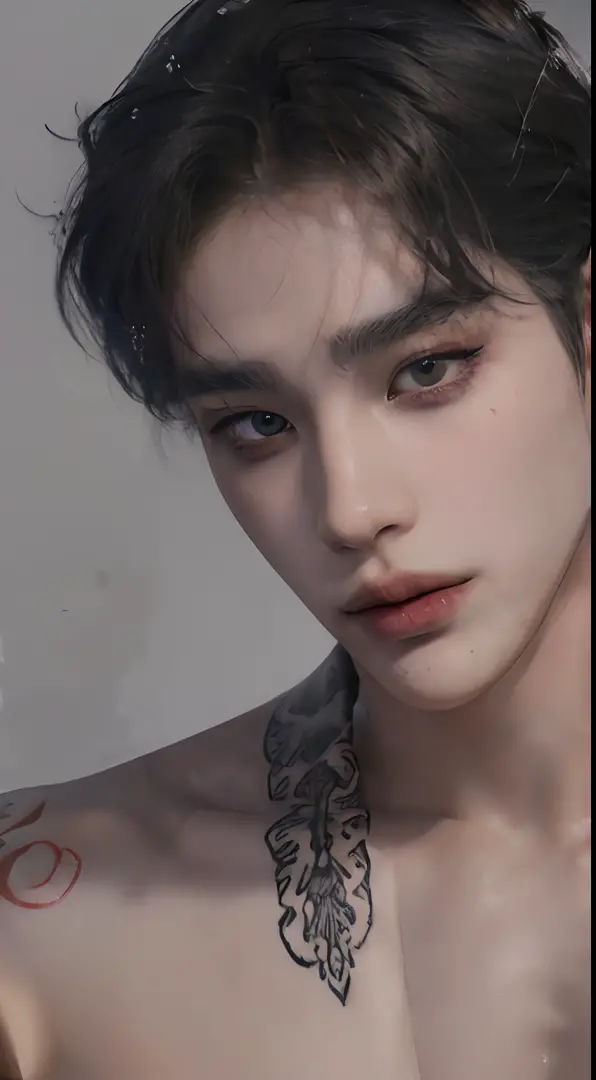 ((eyes focus on viewers)),((badboy)),((ulzzang)),((handsome)),((1man)),((sensuality eyes)),((male)),((gray buns hairstyle)),((center)),((8k resolution)),((model)),((pose)),((sony A7 Mark 3)),((lens 70mm)),((yellow studio background)),((juicy thin lips)),((...