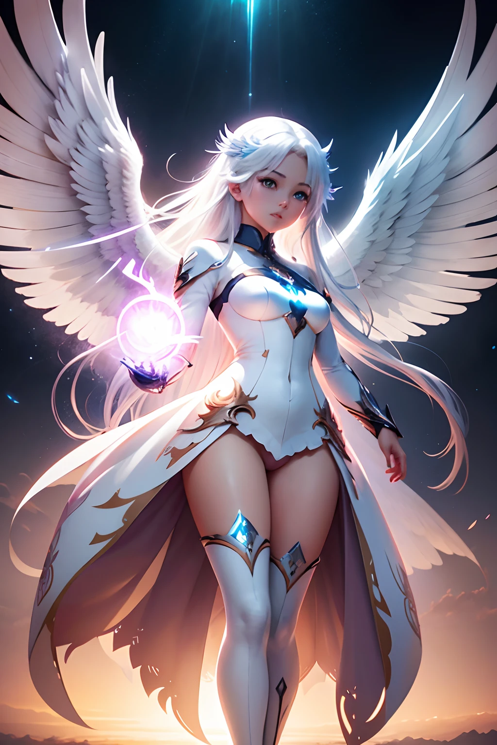 Anime - Style illustration of a woman with white hair and angel wings, Deidad de pelo blanco, of beautiful angel, full - body majestic angel, Tendencias en ArtStation Pixiv, Tendencias en CGVatstation, of an beautiful angel girl, por Yang J, rossdraws global illumination, Diosa del anime, Fanart Mejor ArtStation, WLOP RossDraws, :: RossDrew. Anime - Imagen de estilo de una mujer vestida con un vestido blanco con alas, angel knight girl, Diosa del anime, anime fantasy illustration, as a mystical valkyrie, anime epic artwork, Deidad de pelo blanco, Anime Art Wallpaper 8K, Arte oficial de alto detalle, Anime Art Wallpaper 4K, Anime Art Wallpaper 4K, grandes alas blancas brillantes, Epic angle and pose