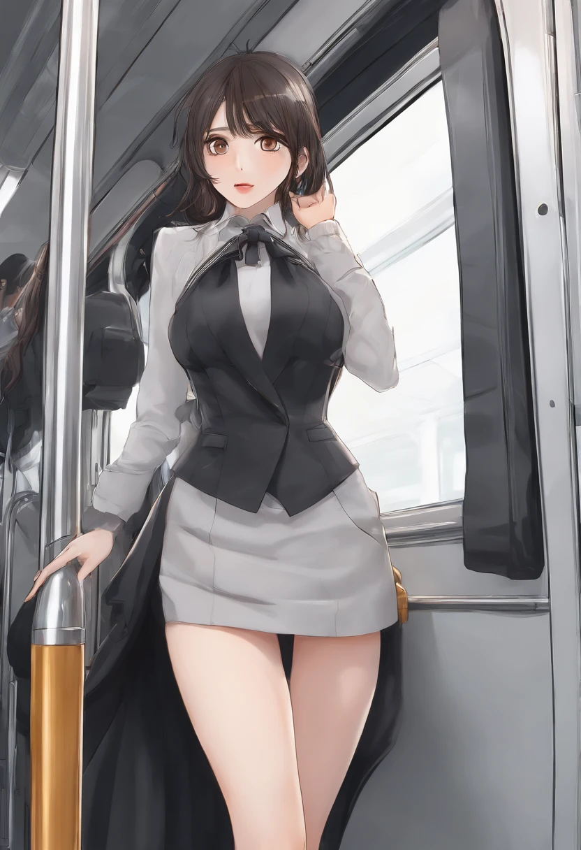 爆乳 フルヌード 内気 大群衆 日本語 黒髪の ポニーテール 電車の中で 乳首 美しい太もも 足を開く 注意して 夜 - SeaArt AI