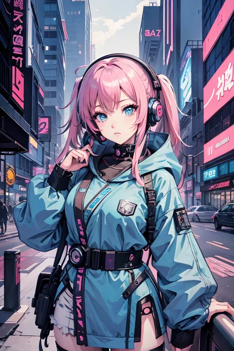 Anime girl with futuristic hair and headphones in front of the city, Digital cyberpunk anime art, cyberpunk anime girl, digitl cyberpunk - anime art, dreamy cyberpunk girl, female cyberpunk anime girl, Cyberpunk art style, the cyberpunk girl portrait, anim...