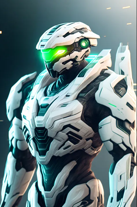 Masterchief of the halo game with white technological armor, Cyberpunk, 8k