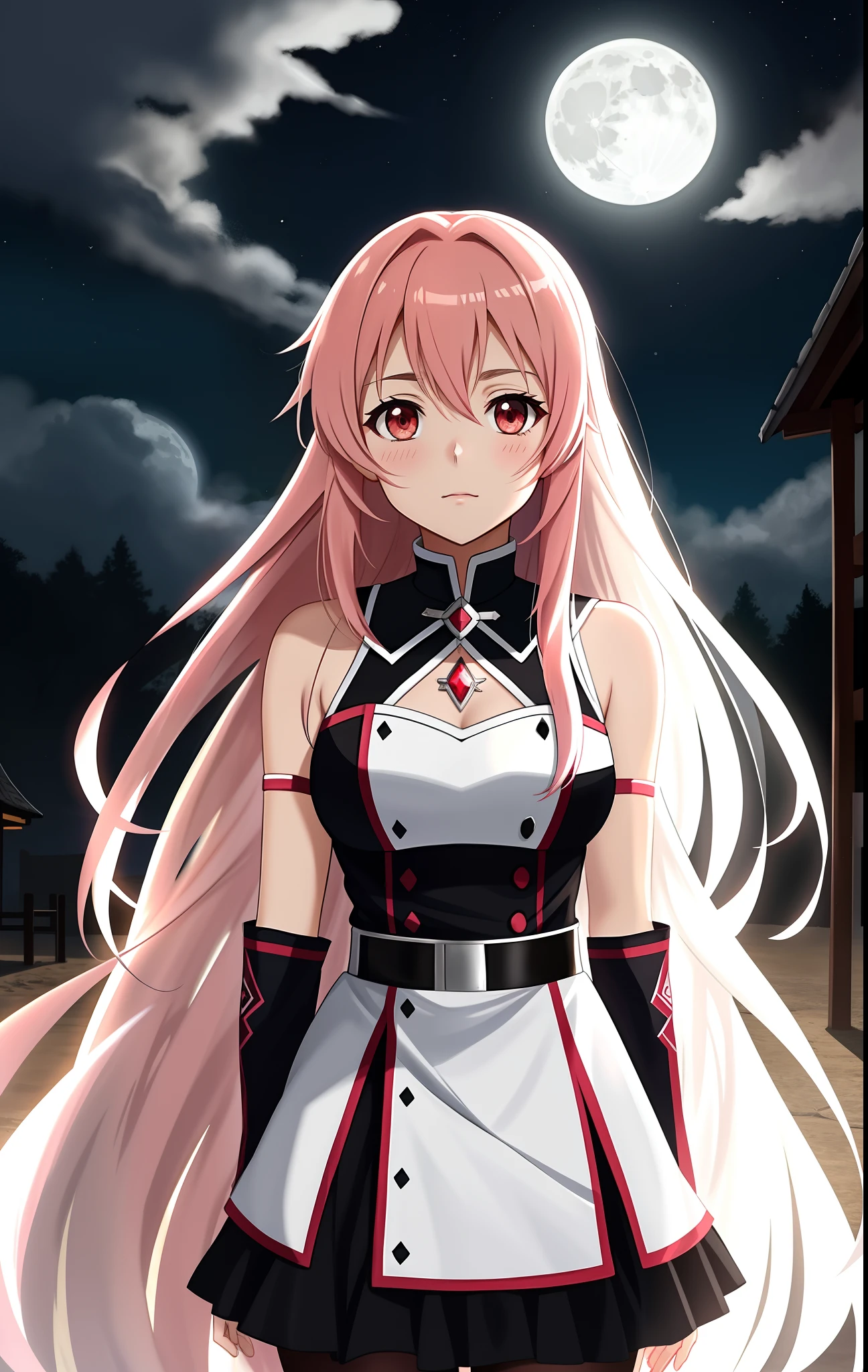 A woman with long pink hair standing in front of a full moon - SeaArt AI