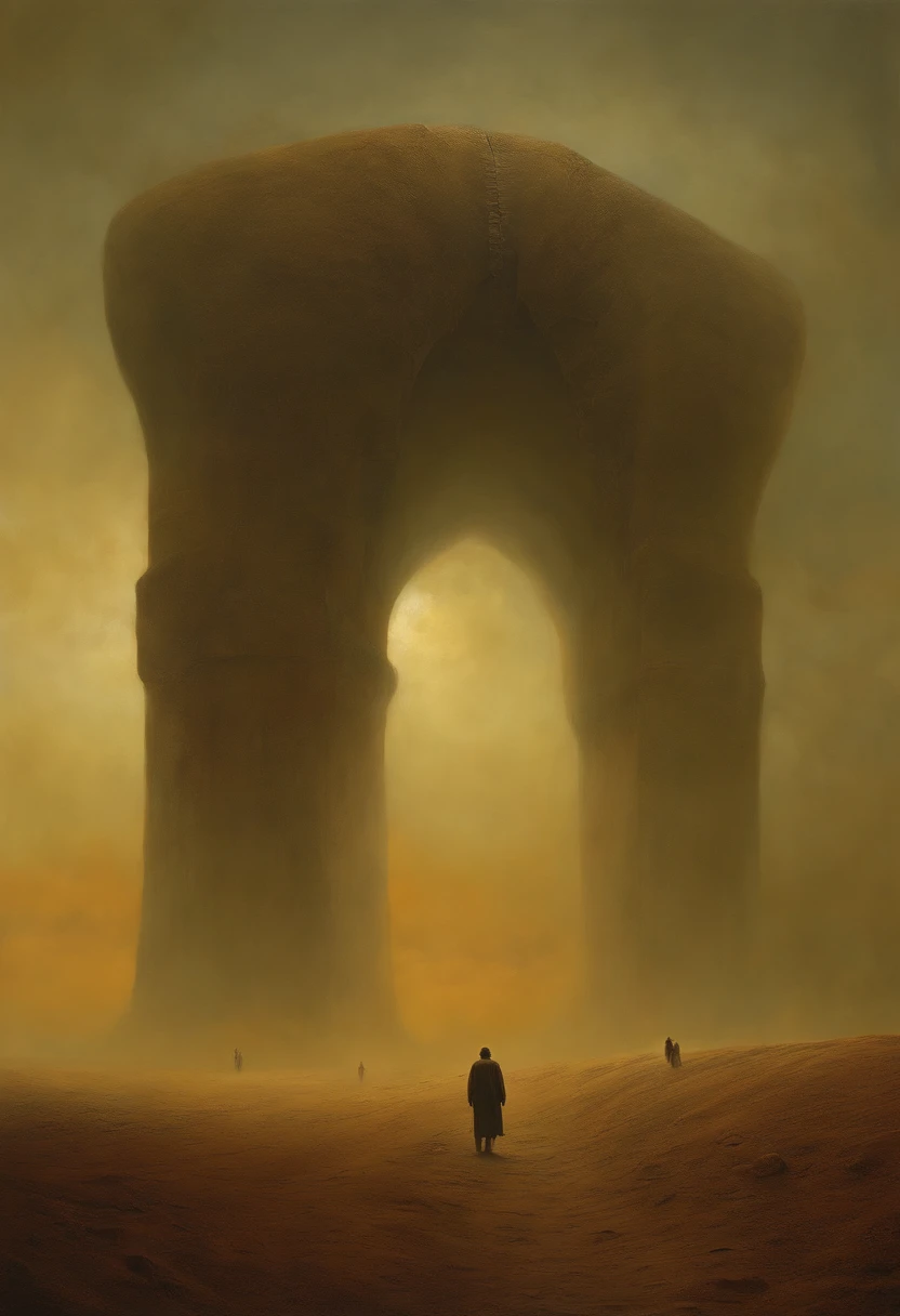 Image in the Zdzisław Beksiński style (Empty people, without abdomen ...