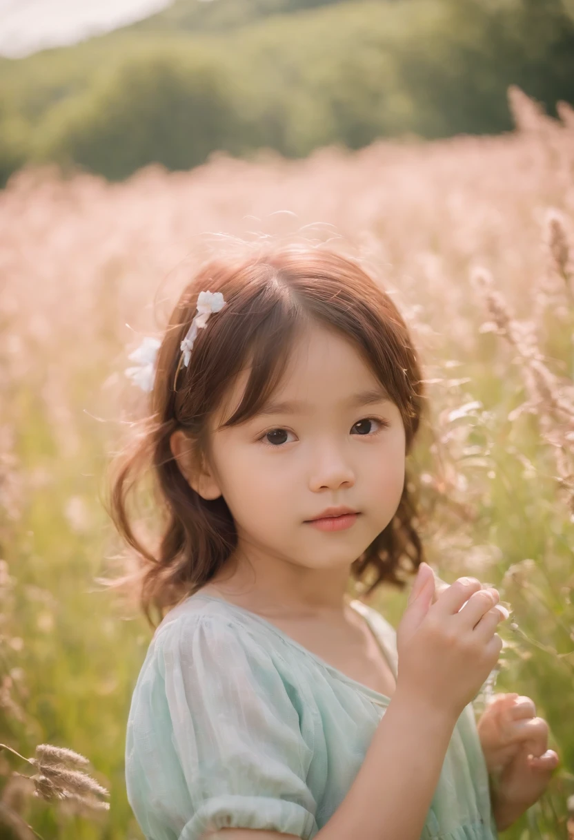 Child, neopop Meadows, in the style of kawaii aesthetic, helios 44-2 58mm f/2, asian-inspired, soft yet vibrant, (medium close-up)