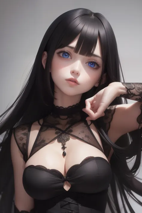 best quality, masterpiece, black hair, blue eyes, looking up, upper body
