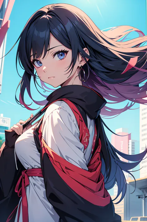 Generate an aesthetically pleasing anime character set against a captivating background, paying attention to intricate details and vibrant colors
