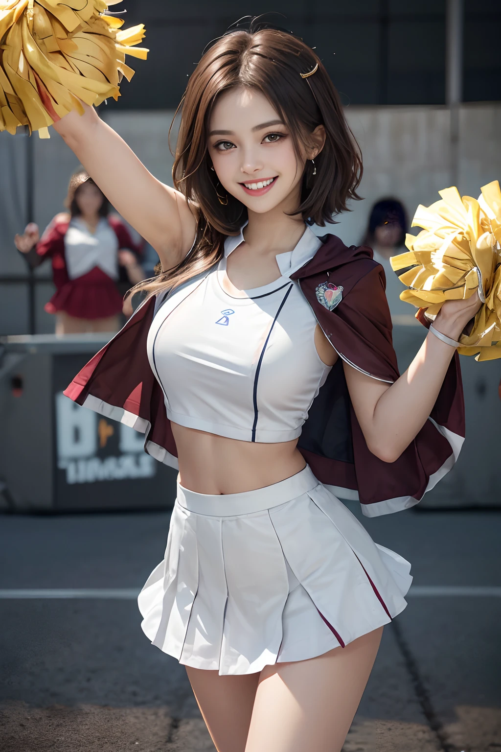 A close up of a woman in a uniform holding a pom pom - SeaArt AI