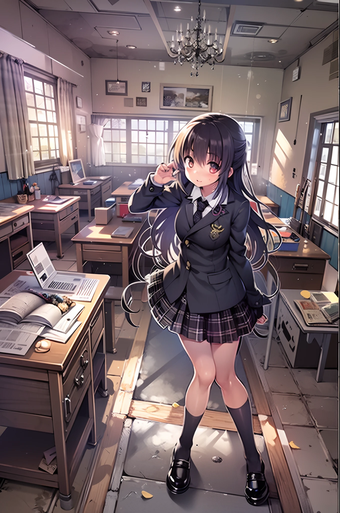 (masutepiece,newest,exceptional:1.2),1girl in,Black school uniform,crass room,