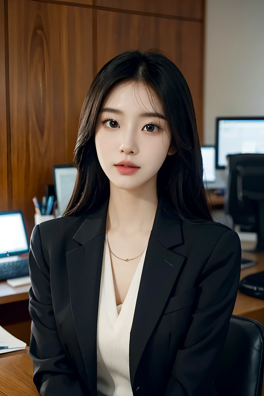High-res, Realistic portrait of professional korean office lady with ...