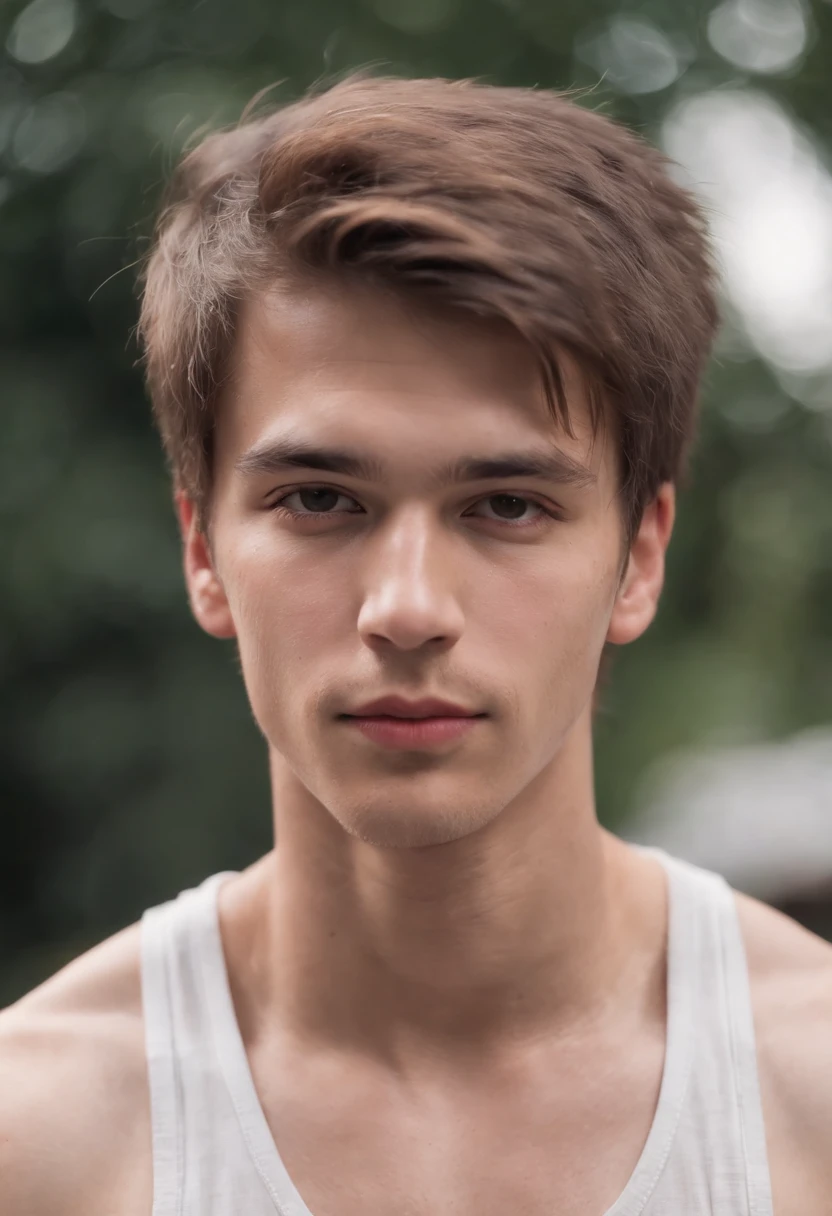 A close up of a young man with a white tank top - SeaArt AI