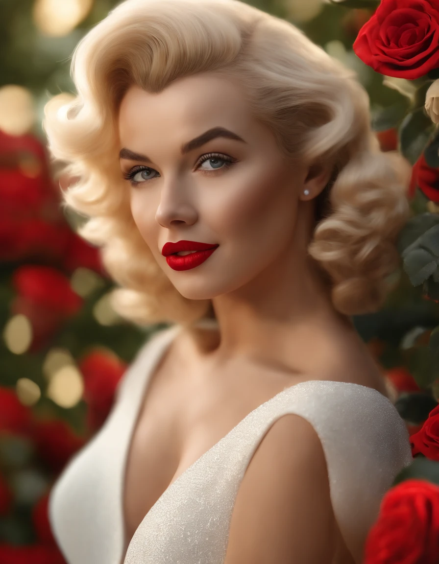 A close up of a woman with a red lipstick and a white dress - SeaArt AI