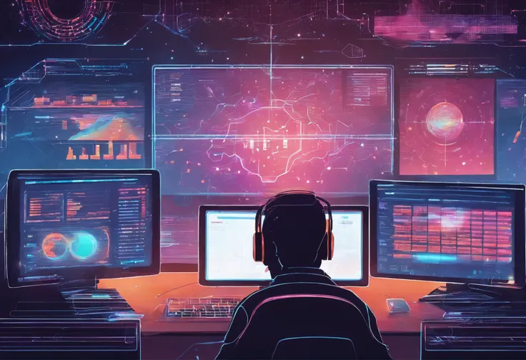 Data science and big data technology. Scientist computing, analysing ...